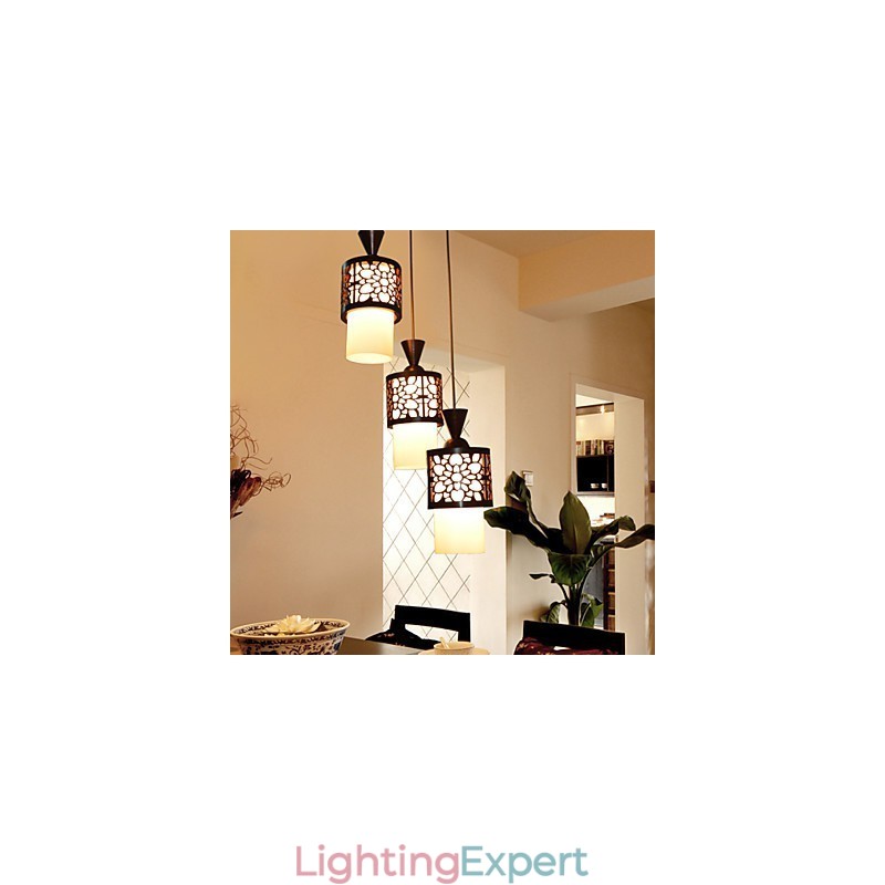 Modern Chinese Style Classical Solid Wood Drum Creative Single Head Droplight Lamp Light