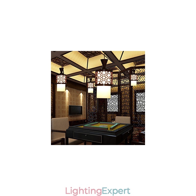 Modern Chinese Style Classical Solid Wood Drum Creative Single Head Droplight Lamp Light