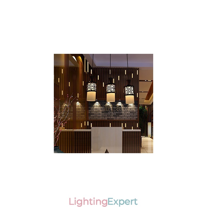 Modern Chinese Style Classical Solid Wood Drum Creative Single Head Droplight Lamp Light