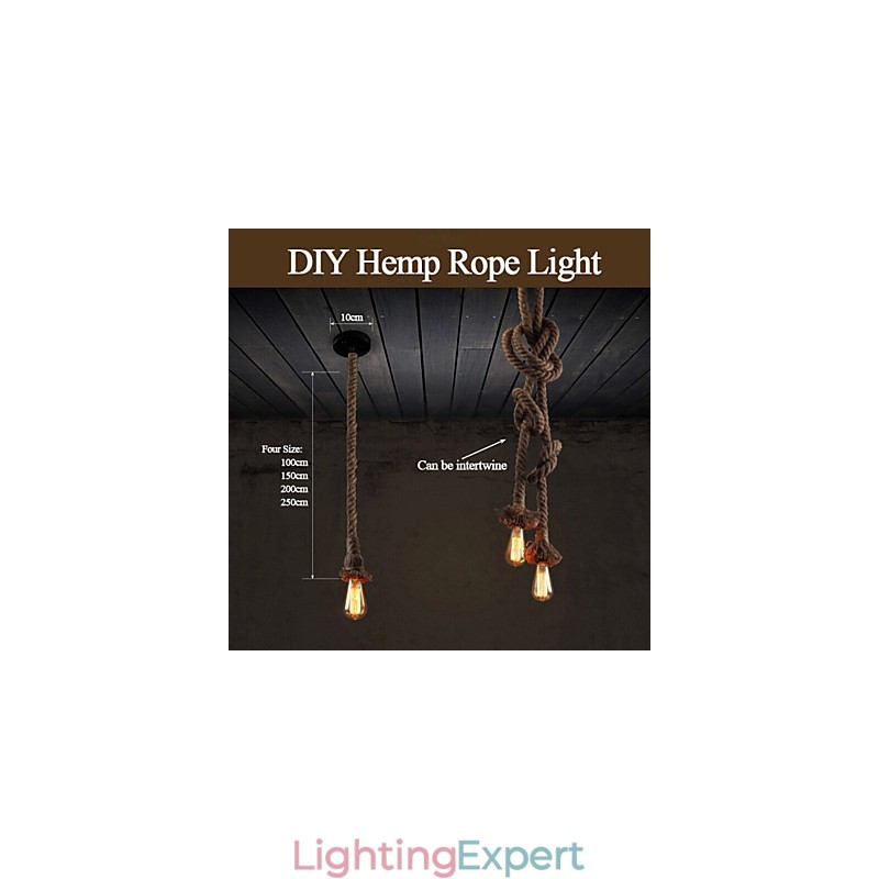 1 Light DIY Art Hemp Rope Light Creative Hemp Rope Chandelier Long 100cm Send 1 Bulb