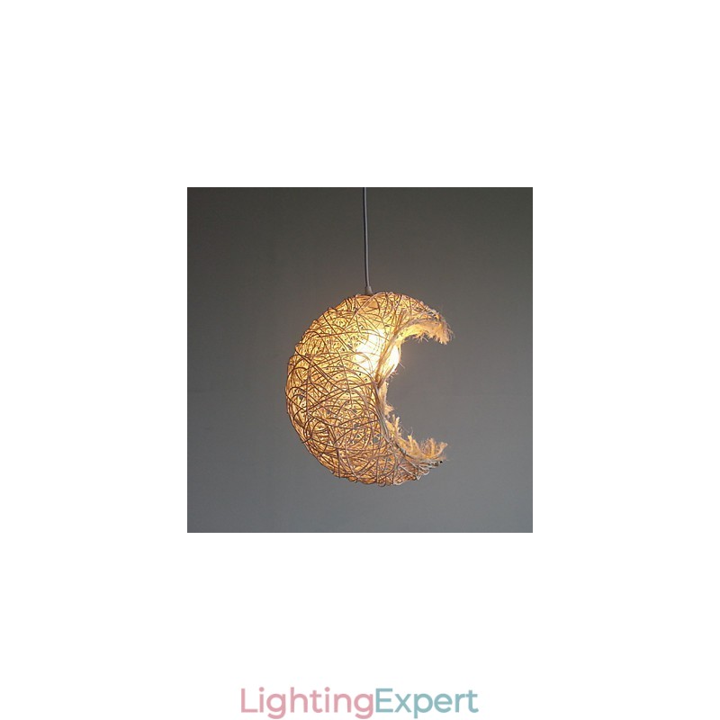 Modern Rural Cany Art Woven Rattan Single Head Droplight Lamp