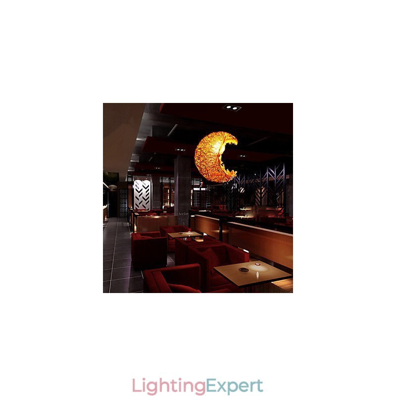 Modern Rural Cany Art Woven Rattan Single Head Droplight Lamp