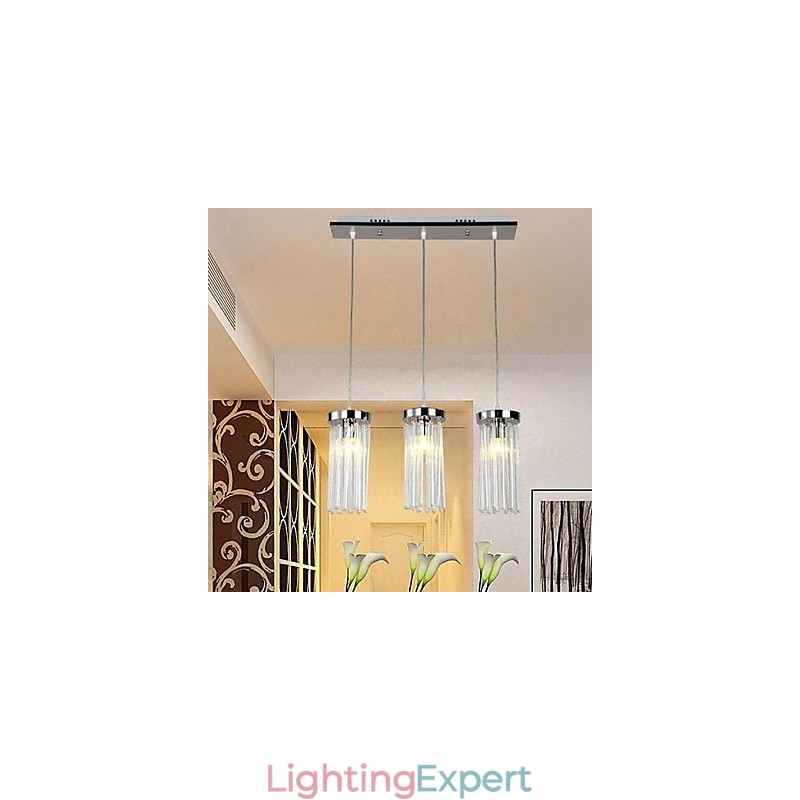 Modern Contemporary Crystal Chrome Metal Pendant Light