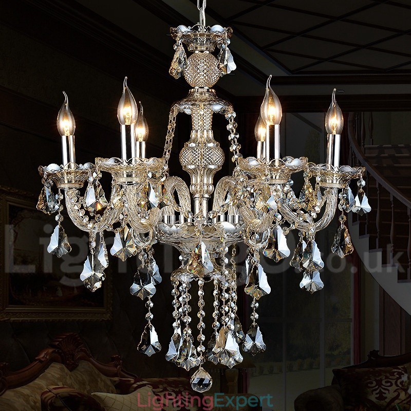 Retro Vintage Cognac Color K9 Crystal Modern Chandelier with 6 Lights