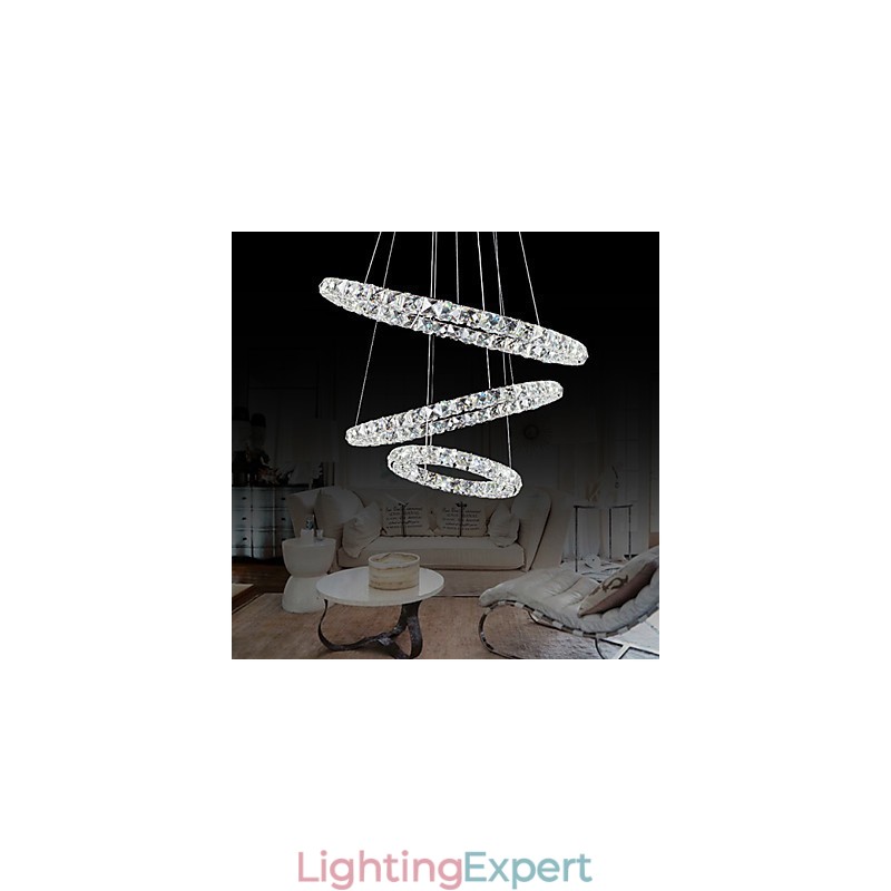 44W Modern Contemporary Crystal Chrome Metal Pendant Light