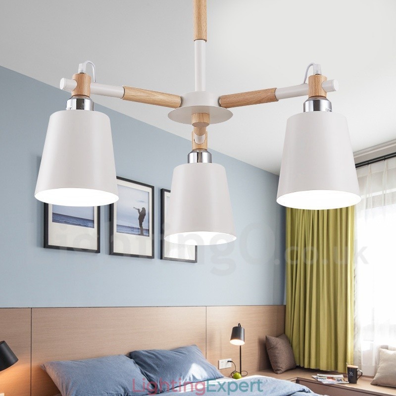 3 Light Modern Contemporary Wood Chandelier Light