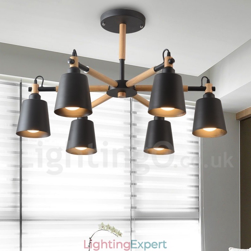 Modern Contemporary Wood 6 Light Chandelier Lamp