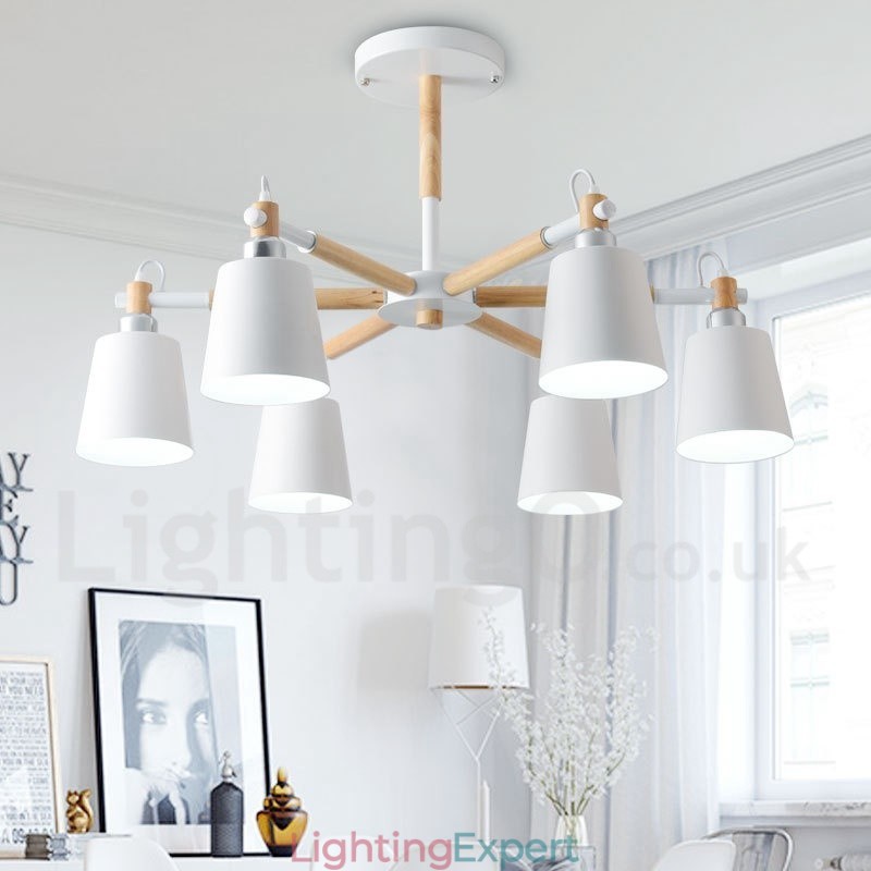 Modern Contemporary Wood 6 Light Chandelier Lamp