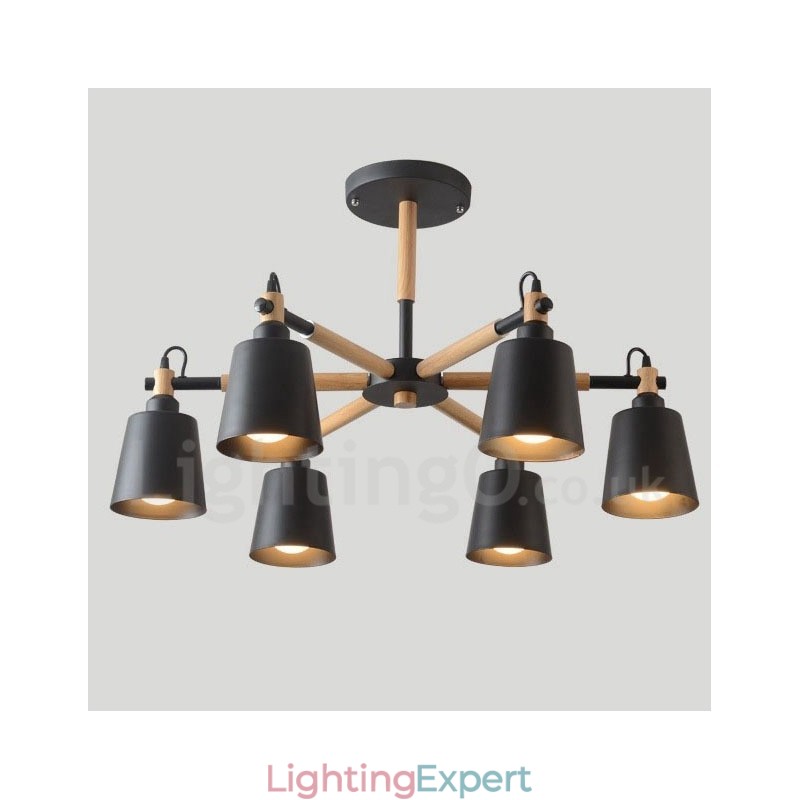 Modern Contemporary Wood 6 Light Chandelier Lamp
