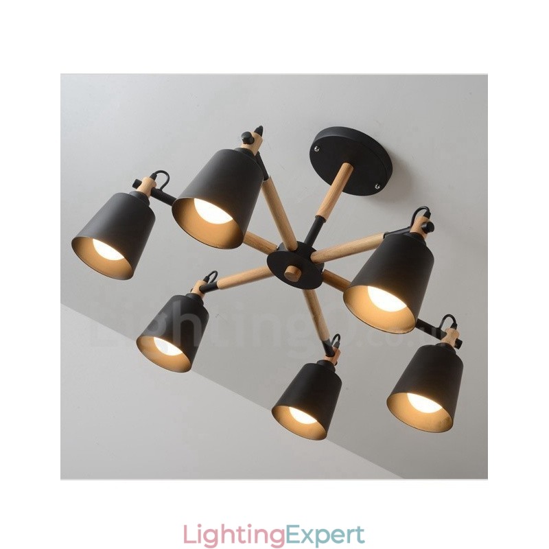 Modern Contemporary Wood 6 Light Chandelier Lamp