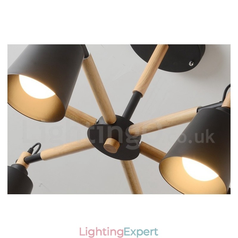 Modern Contemporary Wood 6 Light Chandelier Lamp