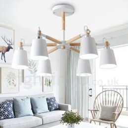 Modern Contemporary Wood 6 Light Chandelier Lamp