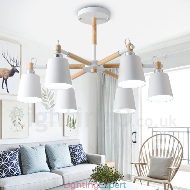 Modern Contemporary Wood 6 Light Chandelier Lamp