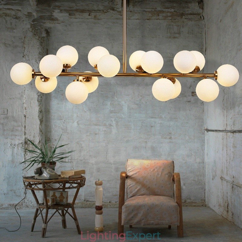 Modern Contemporary 16 Light Chandelier with Glass Shade and Lamp