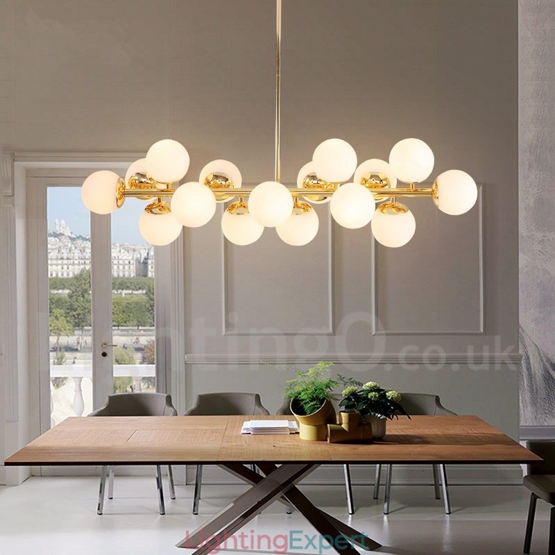 Modern Contemporary 16 Light Chandelier with Glass Shade and Lamp