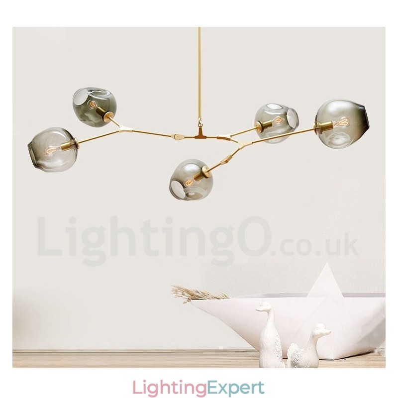 Modern Contemporary 5 Light Chandelier with Glass Shade Lamp