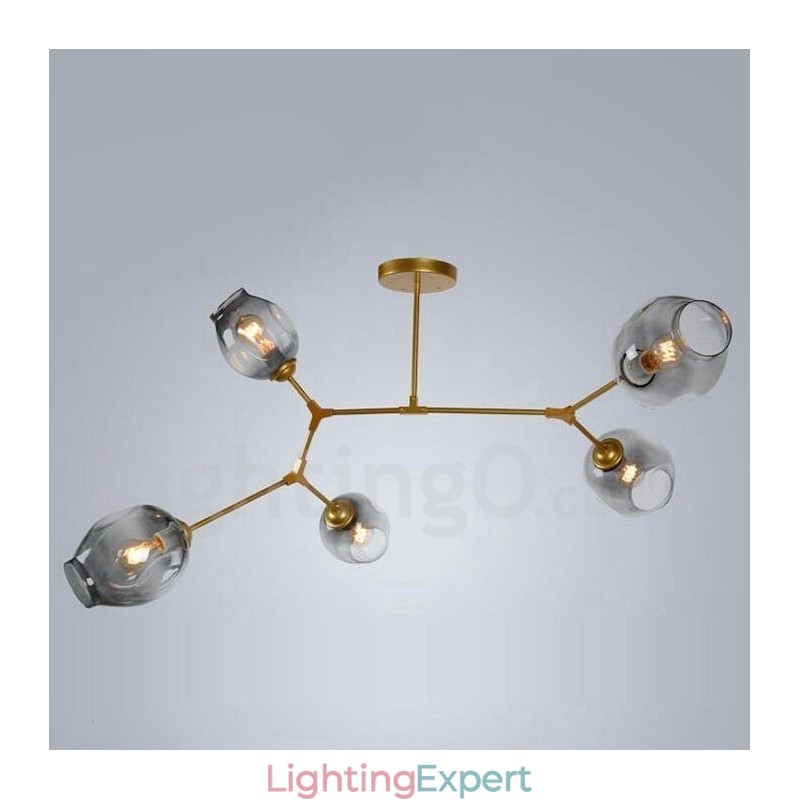 Modern Contemporary 5 Light Chandelier with Glass Shade Lamp