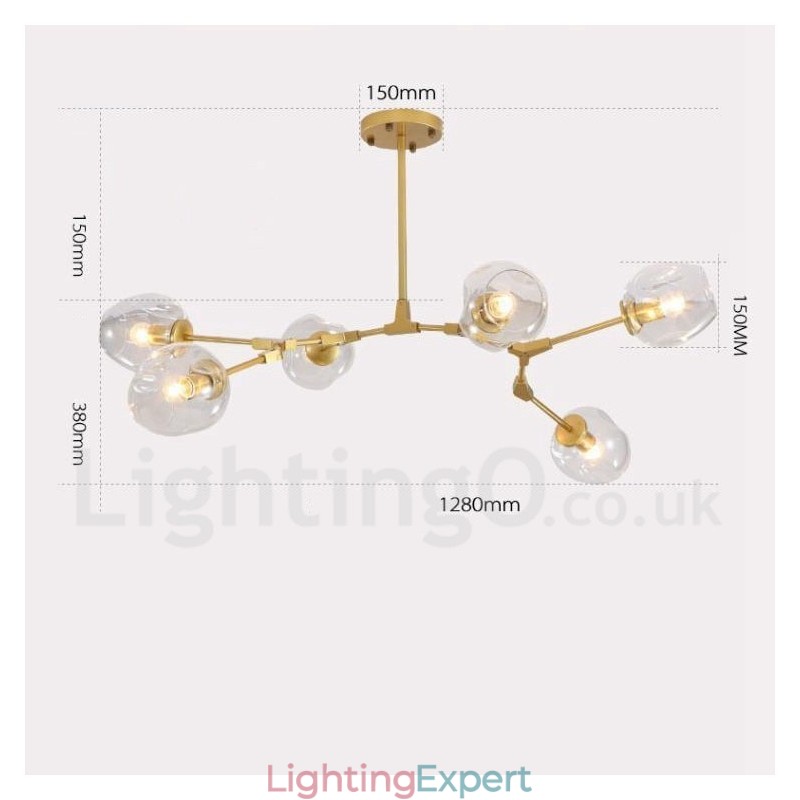 6 Light Modern Contemporary Chandelier with Clear Glass Shade & Light
