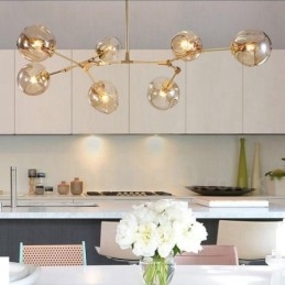 Modern Contemporary 7 Light Chandelier with Clear Glass Shade & Lamp