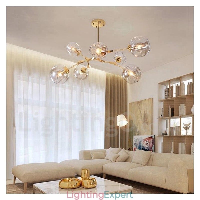 Modern Contemporary 7 Light Chandelier with Clear Glass Shade & Lamp