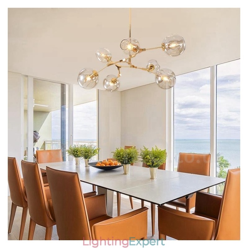 Modern Contemporary 7 Light Chandelier with Clear Glass Shade & Lamp