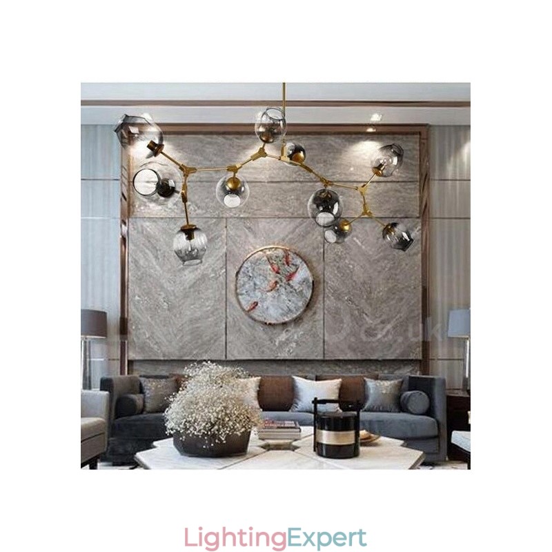 10 Light Golden Chandelier with Glass Shade Modern Contemporary Style Light