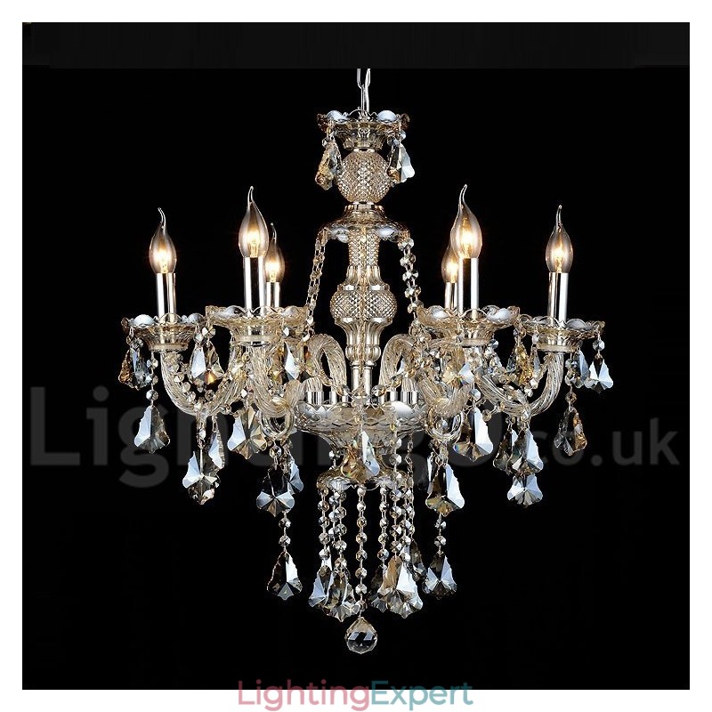 Retro Vintage Cognac Color K9 Crystal Modern Chandelier with 6 Lights