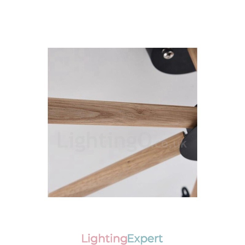 Modern Contemporary 6 Light Single Tier Wood Chandelier with Drum Fabric (Black White)