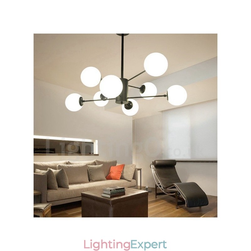 Black 8 Light Modern Contemporary 2 Tier Metal Chandelier with Glass Shade