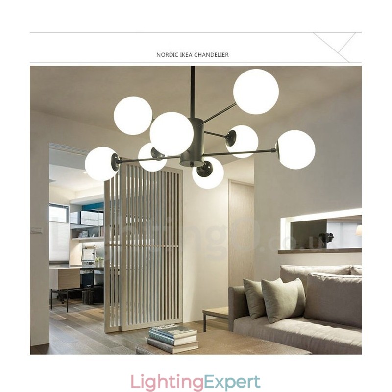 Black 8 Light Modern Contemporary 2 Tier Metal Chandelier with Glass Shade