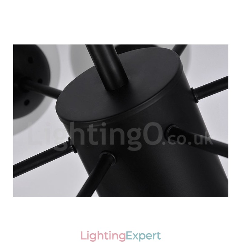 Black 8 Light Modern Contemporary 2 Tier Metal Chandelier with Glass Shade