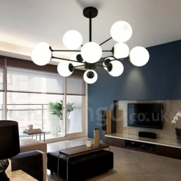 Black 12 Light 2 Tier Metal Chandelier with Glass Shade Modern Contemporary Style