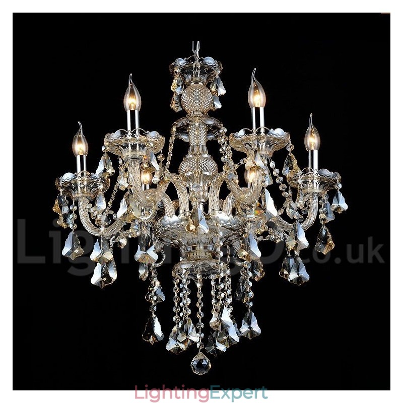 Retro Vintage Cognac Color K9 Crystal Modern Chandelier with 6 Lights