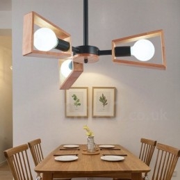 Wood Single Tier 3 Light Chandelier Lamp Modern Contemporary Style