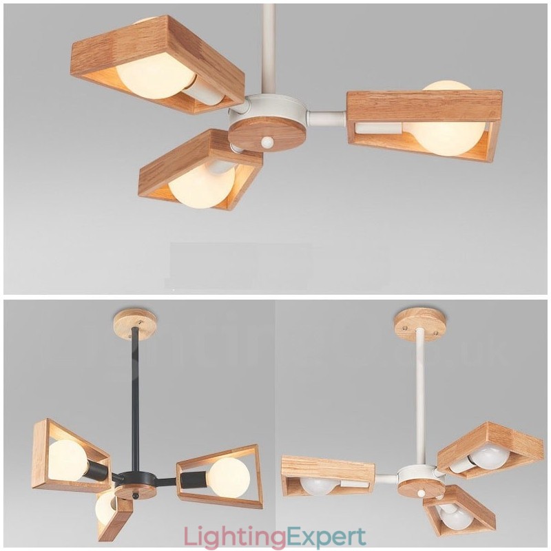 Wood Single Tier 3 Light Chandelier Lamp Modern Contemporary Style