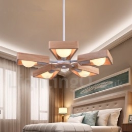 Wood Single Tier 5 Light Chandelier Lamp Modern Contemporary Style