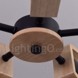 Wood Single Tier 5 Light Chandelier Lamp Modern Contemporary Style