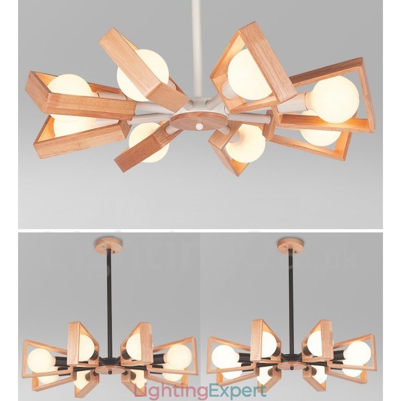 Wood Single Tier 8 Light Chandelier Lamp Modern Contemporary Style