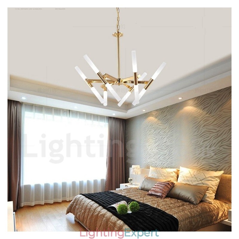 Modern Contemporary 2 Tier 12 Light Golden Chandelier Lamp