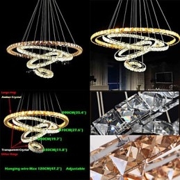 Modern Crystal Pendant Light Ceiling Chandelier Lamp with 4 Rings Large Ring Amber Crystal and Other Clear Crystal