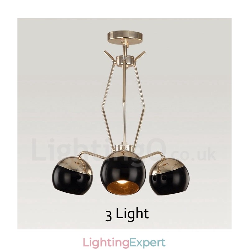 3 Light Single Tier Modern Contemporary Metal Chandelier Lamp with Glass Shade