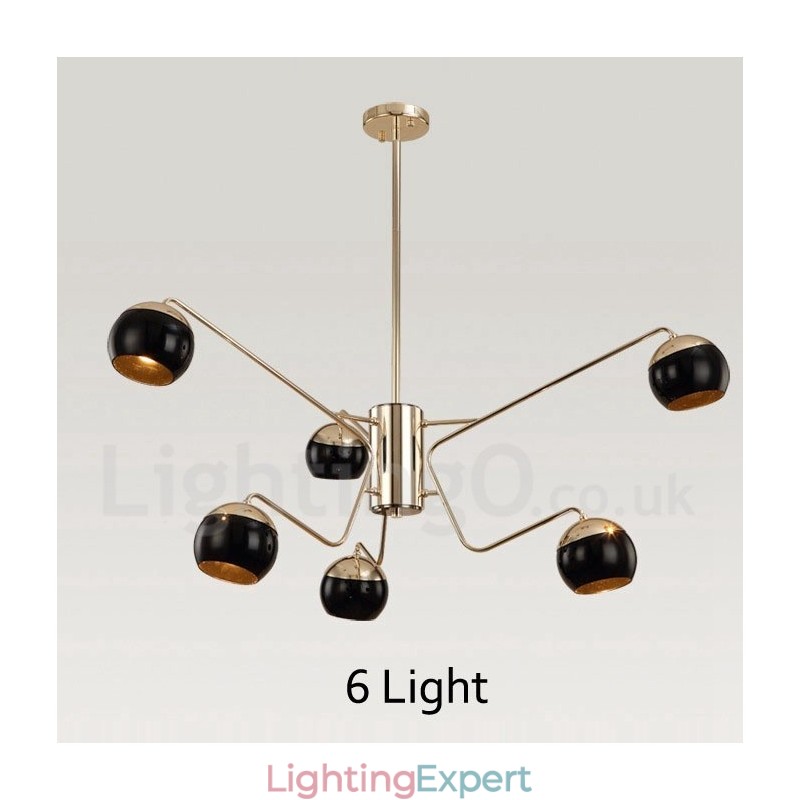 6 Light 2 Tier Modern Contemporary Metal Chandelier Lamp with Glass Shade