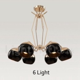 6 Light Single Tier Modern Contemporary Metal Chandelier Lamp with Glass Shade