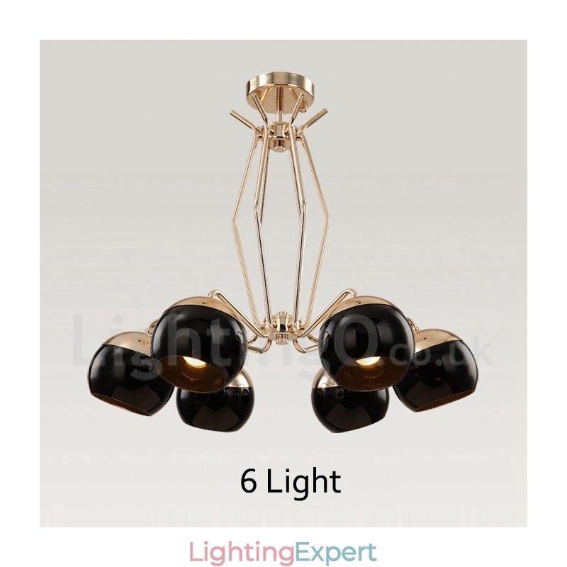6 Light Single Tier Modern Contemporary Metal Chandelier Lamp with Glass Shade