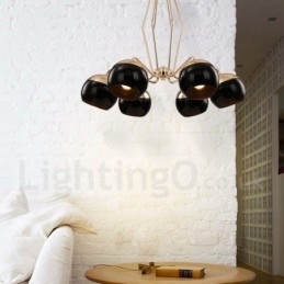 6 Light Single Tier Modern Contemporary Metal Chandelier Lamp with Glass Shade