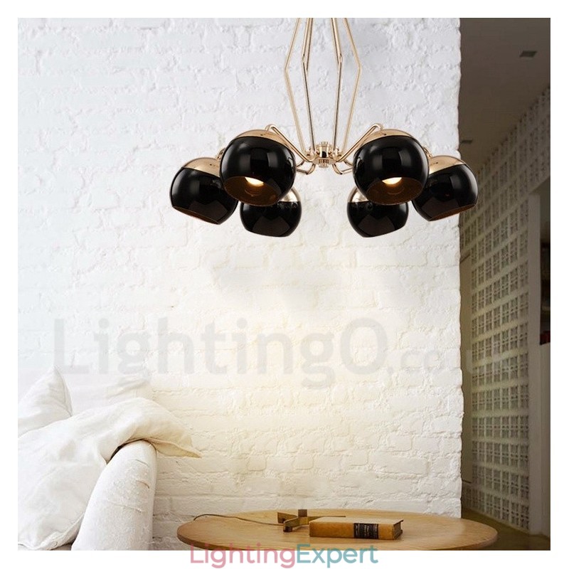 6 Light Single Tier Modern Contemporary Metal Chandelier Lamp with Glass Shade