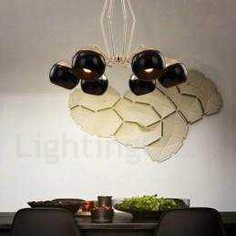 6 Light Single Tier Modern Contemporary Metal Chandelier Lamp with Glass Shade