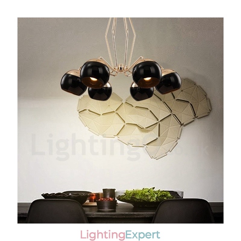 6 Light Single Tier Modern Contemporary Metal Chandelier Lamp with Glass Shade