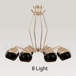 8 Light Single Tier Modern Contemporary Metal Chandelier Lamp with Glass Shade