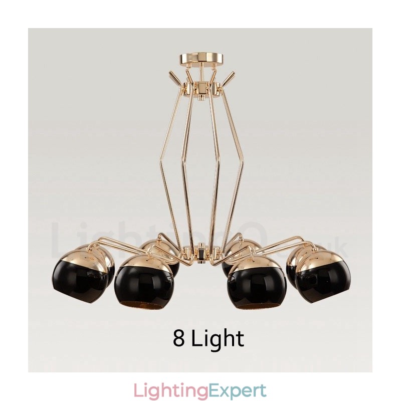 8 Light Single Tier Modern Contemporary Metal Chandelier Lamp with Glass Shade
